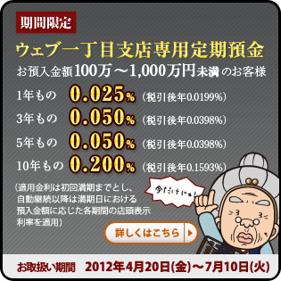 ウェブ一丁目支店専用定期預金　お預入金額100万円～1000万円未満のお客様