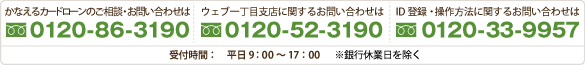 ウェブ一丁目支店に関するお問い合わせは フリーダイヤル:0120-52-3190　　ID登録・操作方法に関するお問い合わせは　フリーダイアル:0120-33-9957